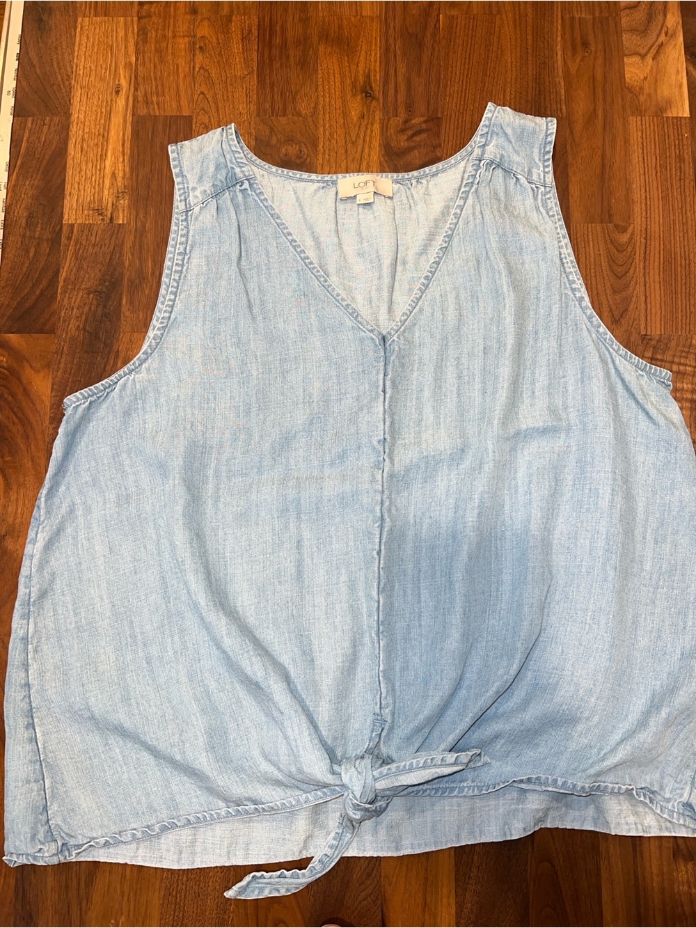 LOFT Light Blue Chambray Tie-Front Tank